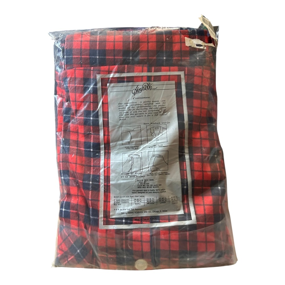 Vintage Sears Roebuck Since 1886 Red Plaid Flannel Pajama Set Mens Large L NIP - Picture 2 of 3